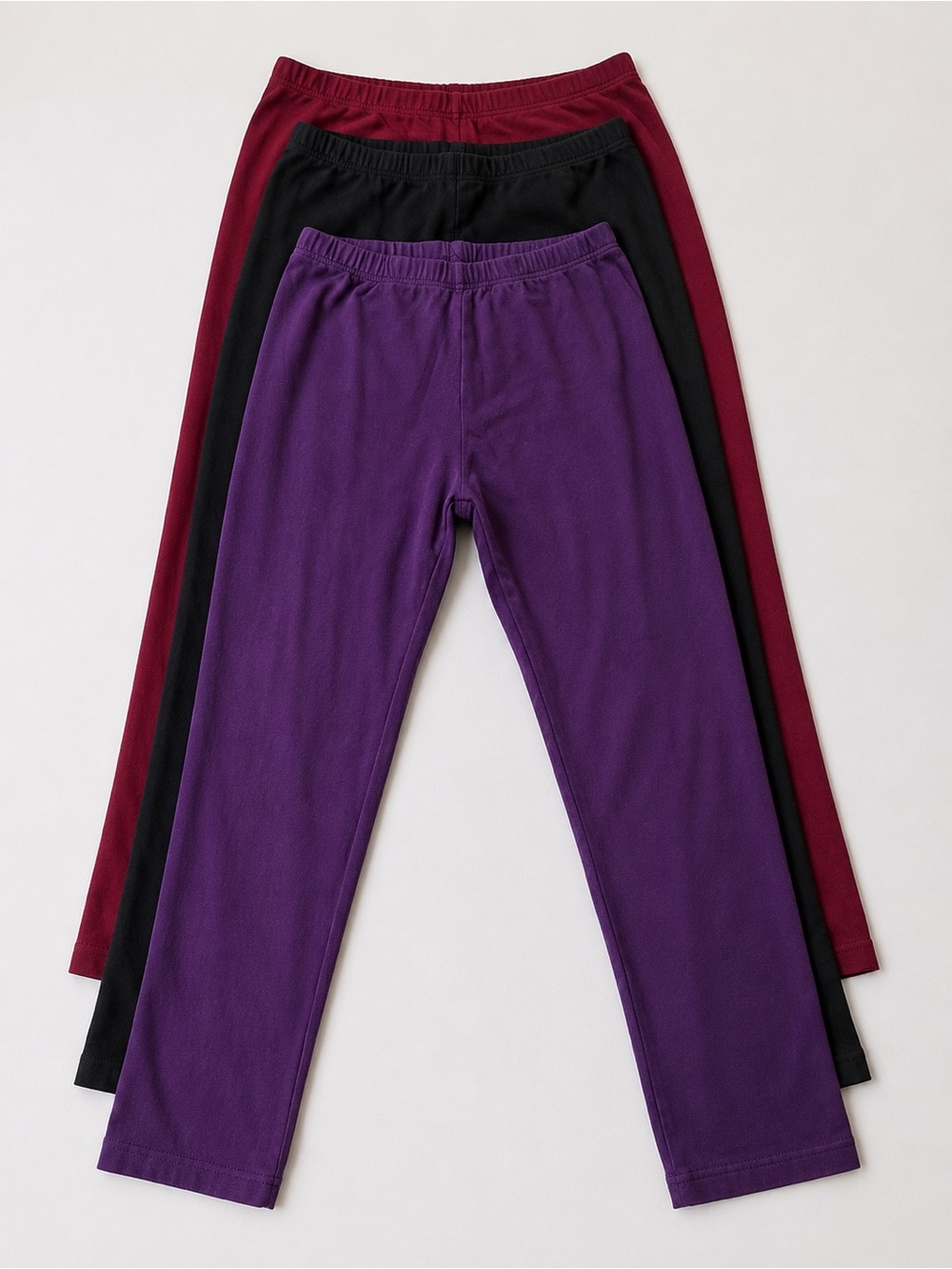 3 for 1 Stretch Leggings Pack - Purple, Black & Burgundy
